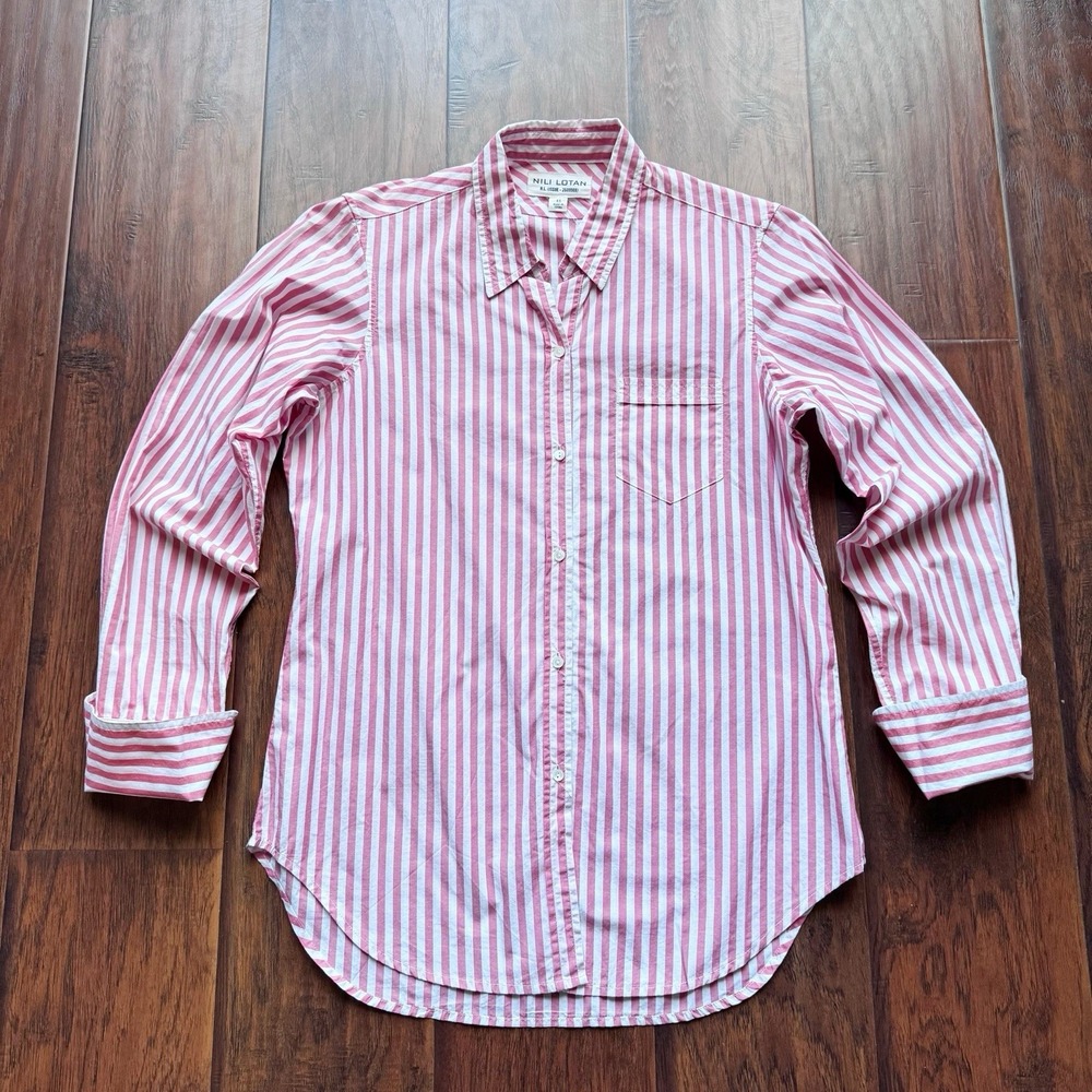 Nili Lotan Women's Red Striped Button Down Shirt XS Quiet Luxury‎ Boyfriend Prep - Picture 2 of 16